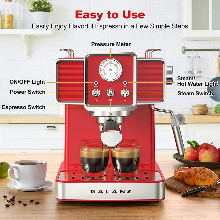 Manual Espresso Machine, 15 Bar Pump Pressure + Milk Frother Steam
