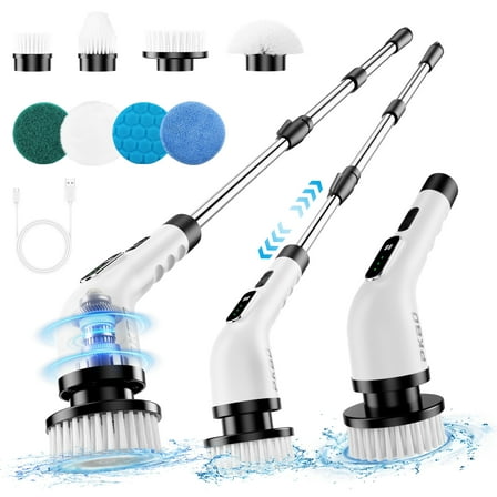 Electric Spin Scrubber, 2025 Upgrade Waterproof Cordless Shower Brush for Cleaning with 9 Replaceable Heads
