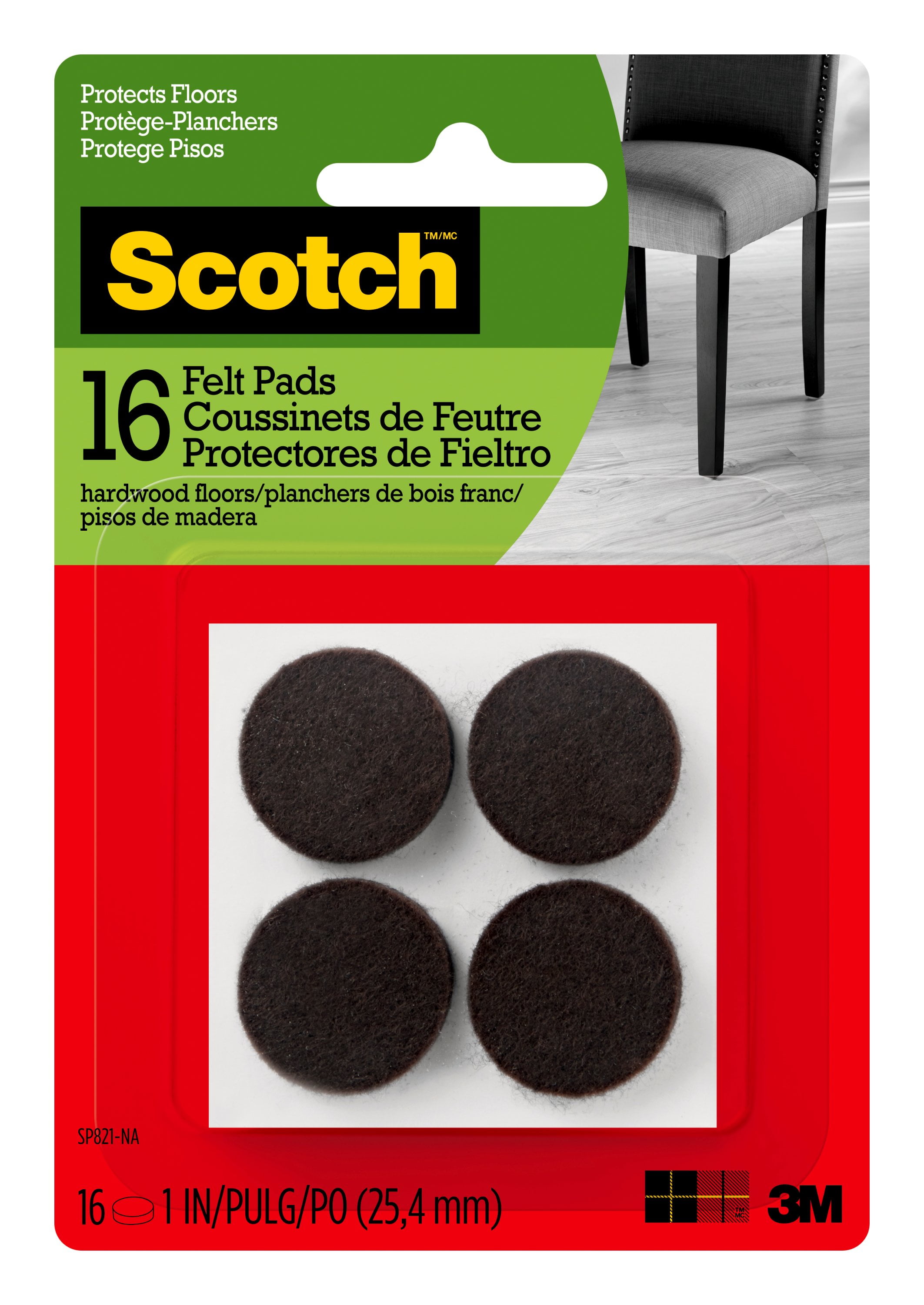 Scotch™ Felt Pads Round, 1 in. Diameter, Brown, 16/Pack