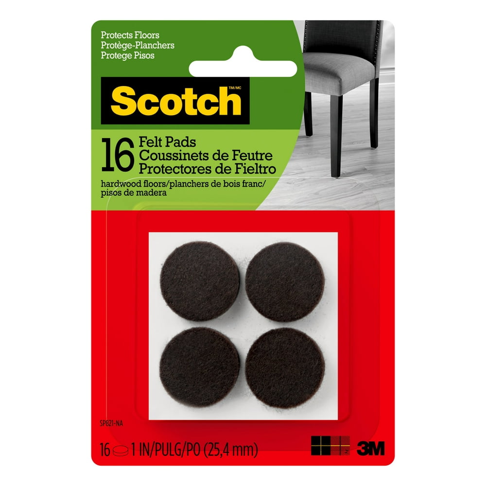 Scotch™ Felt Pads Round, 1 in. Diameter, Brown, 16/Pack
