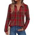 thumbnail image 2 of Women's Fashion Athleisure Long-Sleeve Plaid Print Stand-Collar Polo Shirt Top, Comfortable & Skin-Friendly & Breathable, Gifts for Women, 2 of 5