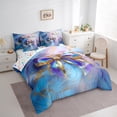 thumbnail image 3 of Feelyou Girls Fashion Bowknot Bedding Comforter Set 7pcs, Blue Purple Marbling Queen Bedding Sets, Chic Watercolor Abstract Reversible Queen Sheet Sets, Luxury Bedroom Decor, 3 of 7