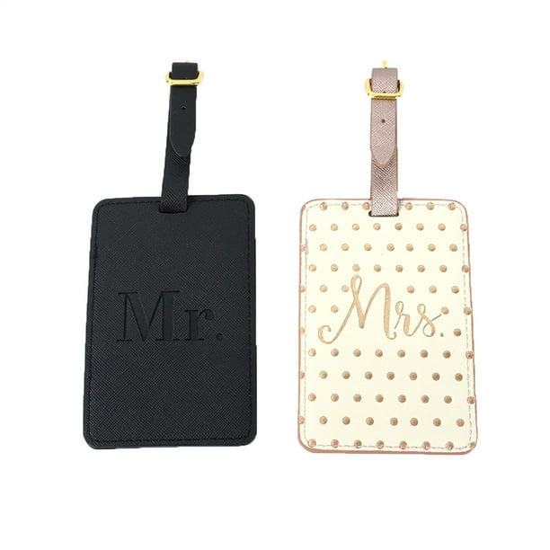 Mr. and Mrs. Set of 2 Luggage Tags Gift Set, Rose Gold Dots/Black