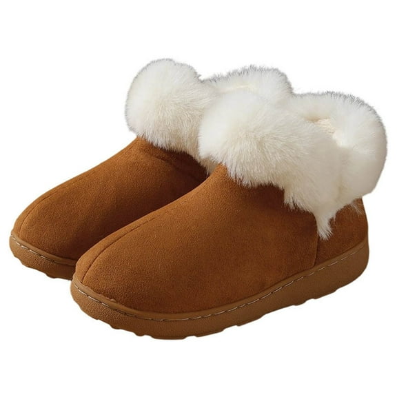 Ticikt Women Men Ankle Bootie Slipper Plush Warm Indoor Outdoor Shoes Comfy Fleece Lined Memory Foam Slipper with Anti-Slip Sole,Color:Brown,Size:9