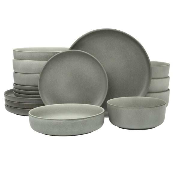 Gibson Soho Lounge Pasco Juego de vajilla de cerámica de gres, 16 piezas (servicio para 4), platos y cuencos, doble cuenco, esmaltado reactivo, color gris
