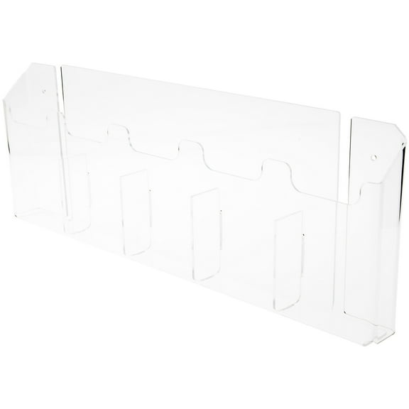 Plymor Clear Acrylic 5-Pocket Tri-Fold Brochure Literature Holder (Wall Mount), Fits Documents Up to 4" Wide