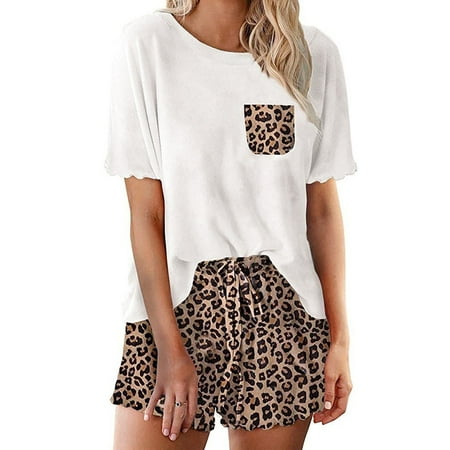 

Womens Printed Ruffle Short Pajamas Set Short Sleeve Tops Shorts Loungewear Women s Hoodies Sweatshirts