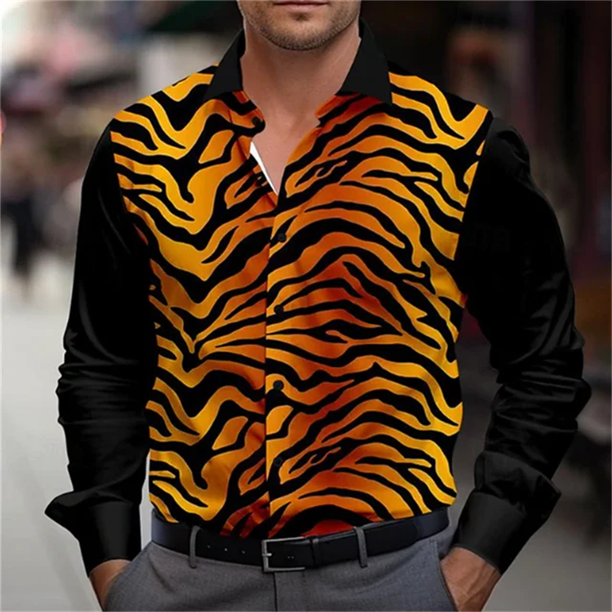 Camisas para hombre con estampado de leopardo y puños para exteriores, ropa de calle de manga larga con botones, ropa estampada, diseño de moda tropical suave