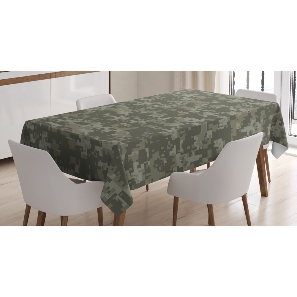 Camouflage Tablecloth, Monochrome Military Attire Pattern Concealing
