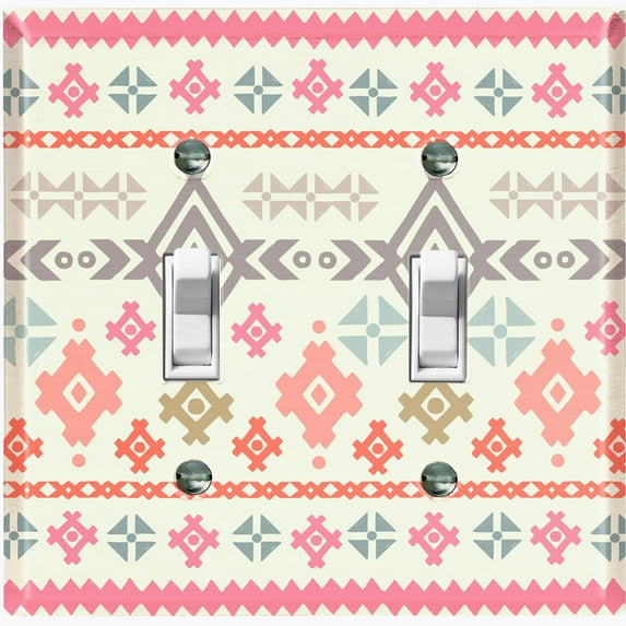 Metal Light Switch Plate Outlet Cover Pink Ethnic Aztec Tribal Pattern Beige SFR053