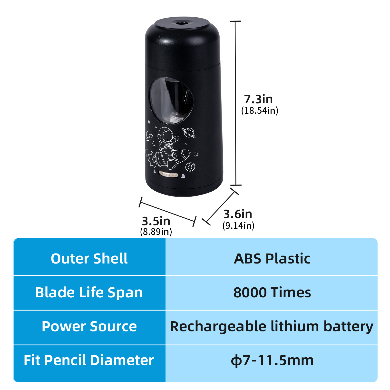 USB Automatic Electric Pencil Sharpener Auto Stop 3 Thickness Adjustable for 7-11.5mm Drawing Pencils ＆ Colored Pencils