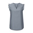 thumbnail image 4 of Blusa de encaje con cuello en V suelta sin mangas con estampado irregular de color sólido versátil de verano para mujer Pompotops  qwe24695, 4 of 8