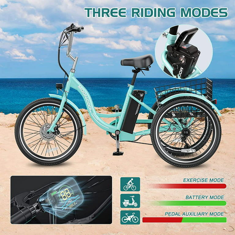 ABORON Triciclo eléctrico de 24/26, batería de litio de 15 MPH, 350 W, 36  V, 10 Ah, certificado UL, 7S Ebike 3 ruedas para adultos con cesta trasera