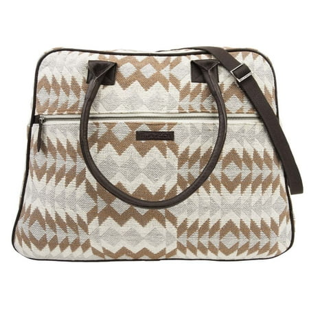 Creme White Southwestern Handbags Romy Weekender Cotton Pewter Hardware Textured Geometric Overnight Bag