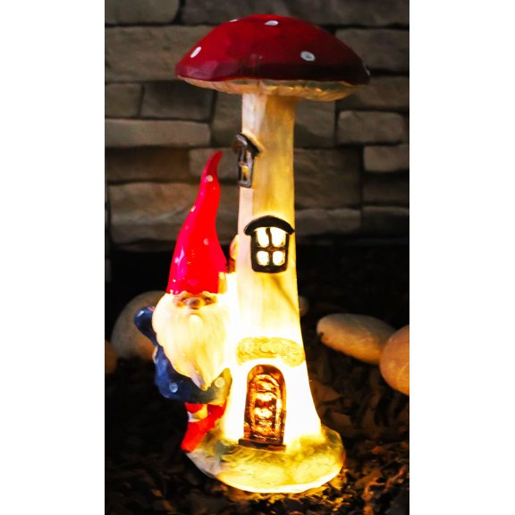 Ebros Gift Whimsical Garden Gnome 9.5 inch Garden Statue, Led Lighting