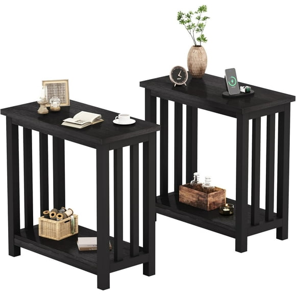 Coffee table set of 2 pieces, suitable for narrow tables in small spaces, bedside cabinet with storage, suitable for living room and bedroom, black