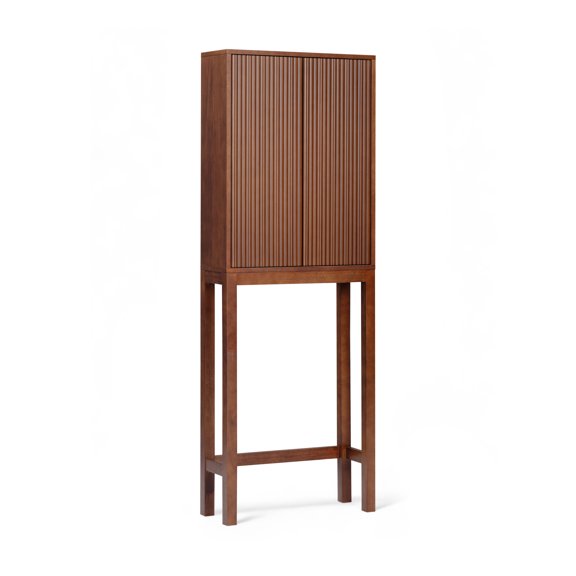 Teamson Home Tremolo Modern Boho Over Toilet Storage Cabinet with 2 Push-Open Doors, Sturdy Shelves, Solid Wood & Fluted Fronts
