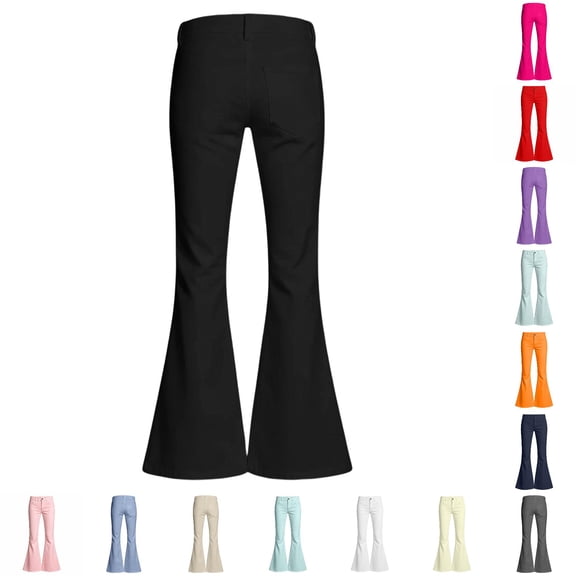 CUZIBR Girls Flare Pants Casual Solid Color Stretch Button Zipper Fly Bell Bottom Trousers For School Party Daily Casual Fashion Formal Denim Bottoms ,Black,11-12 Years
