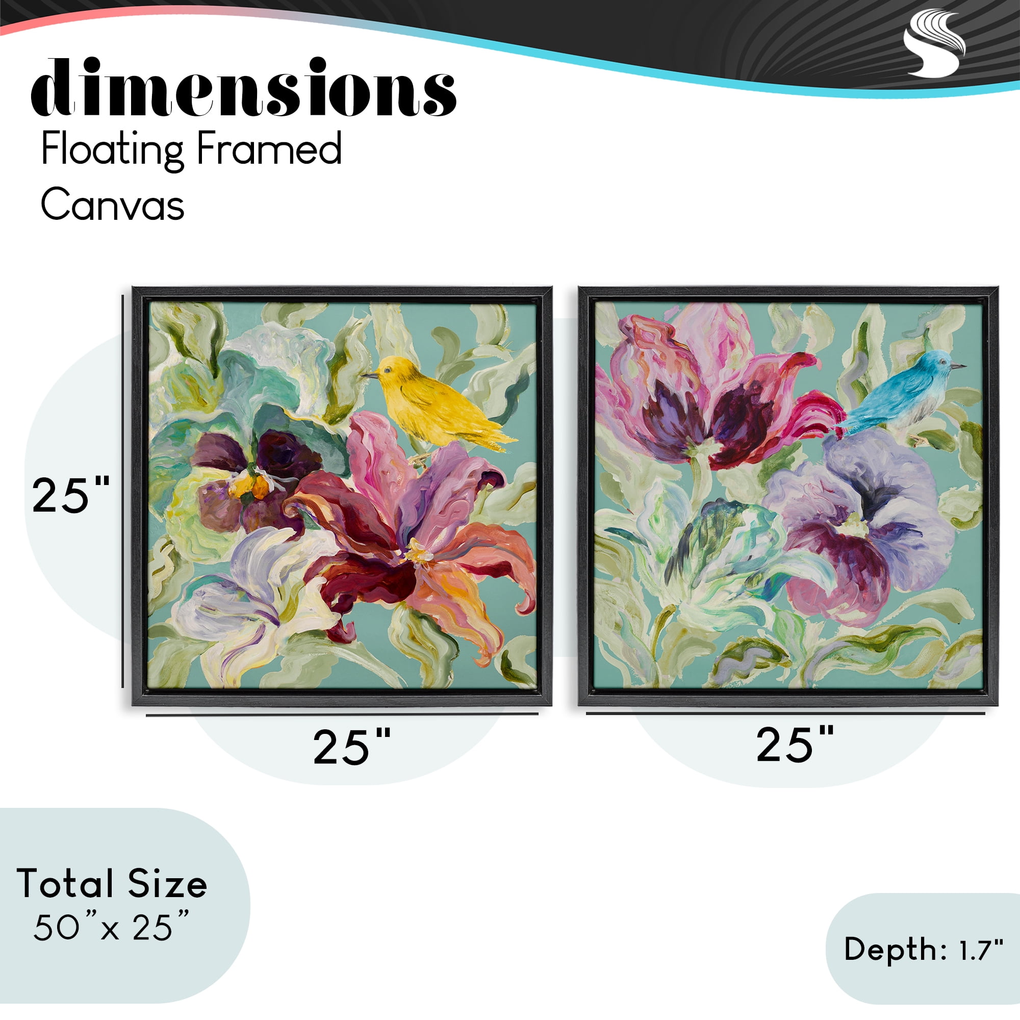Stupell Industries Lyrical Garden Canaries 2 Piece Black Framed Floater Canvas Set, design by Lanie Loreth