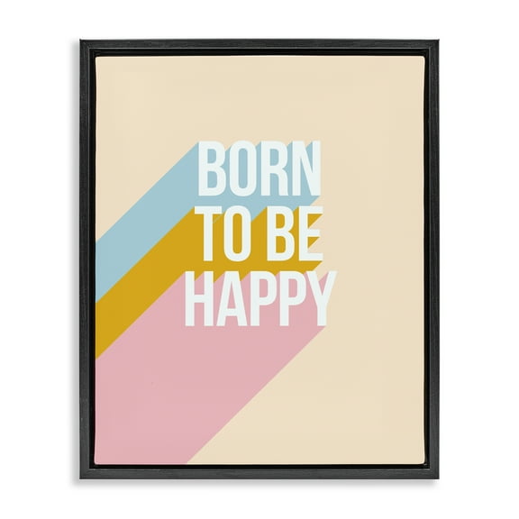 Stupell Industries Born To Be Happy Pastel Text & Numbers Painting Black Floater Framed Canvas Art Print Wall Art, 17 x 21