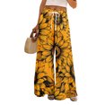 thumbnail image 2 of PEXLYCLU Lounge Pants Women, Boho Pants, Womens Lounge Pants, Boho Wide Leg Pants for Women Flowy Drawstring Floral Palazzo Pants Baggy Tropical Hawaiian Pull On Beach Pant, Black L, 2 of 8