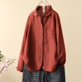 thumbnail image 2 of WREESH Womens Casual Oversized Button Down Shirts Solid Color T-Shirt Long Sleeve Cotton and Linen Tops Blouse Red, 2 of 4