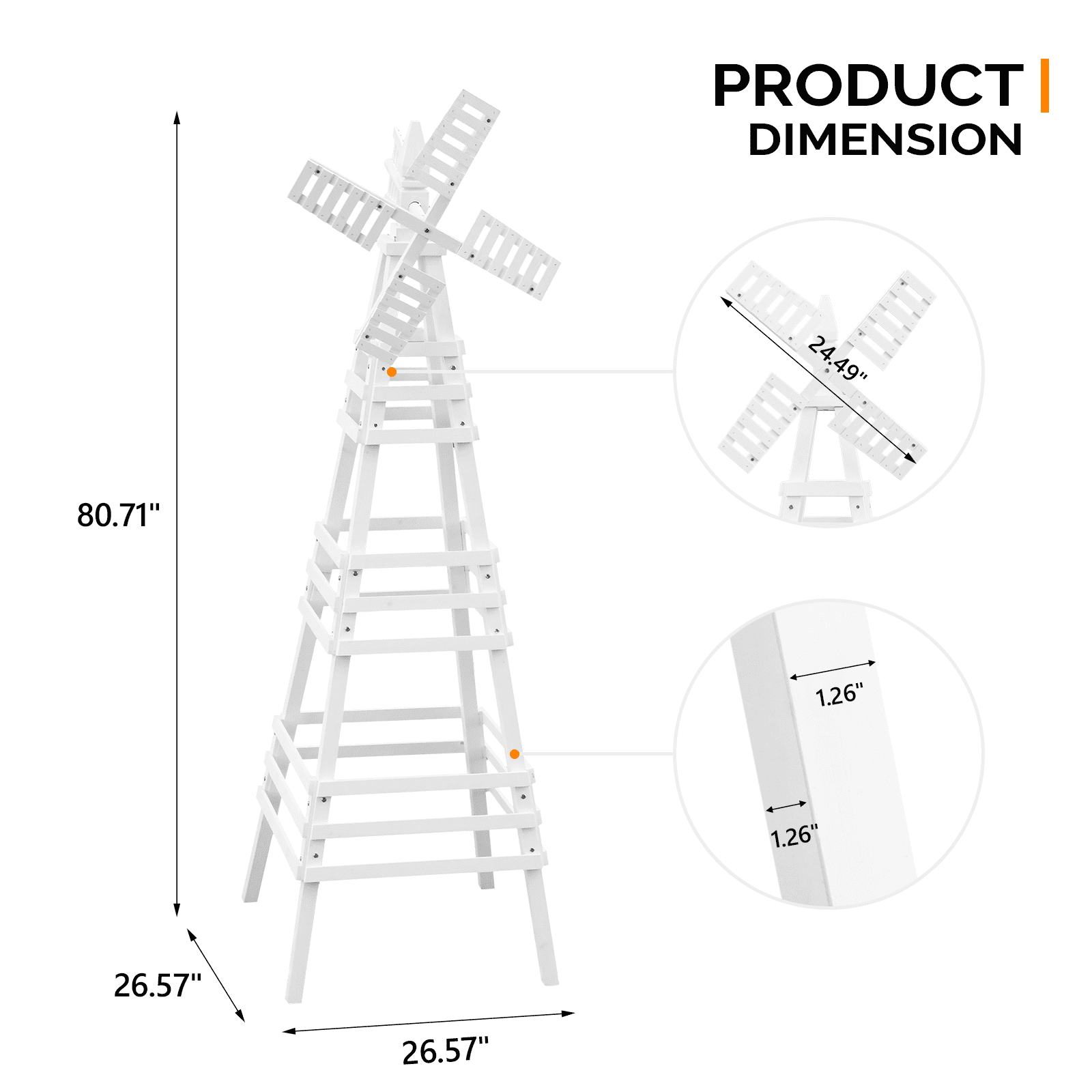 UBesGoo 6.6' Wooden Windmill , Weather-Resistant Outdoor Decor for