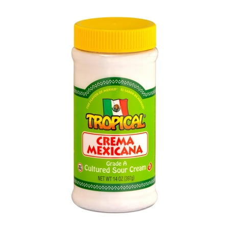 Tropical Mexican Cream, Grade A Cultured Sour Cream, 14oz, Resealable Plastic Jar, rBST Free