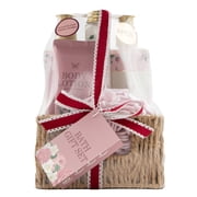 Vanilla Jasmine Bath Gift Set, Includes Shower Gel, Bubble Bath, Body Lotion, Salt, Flower Puff and Rope Basket, 6 Piece