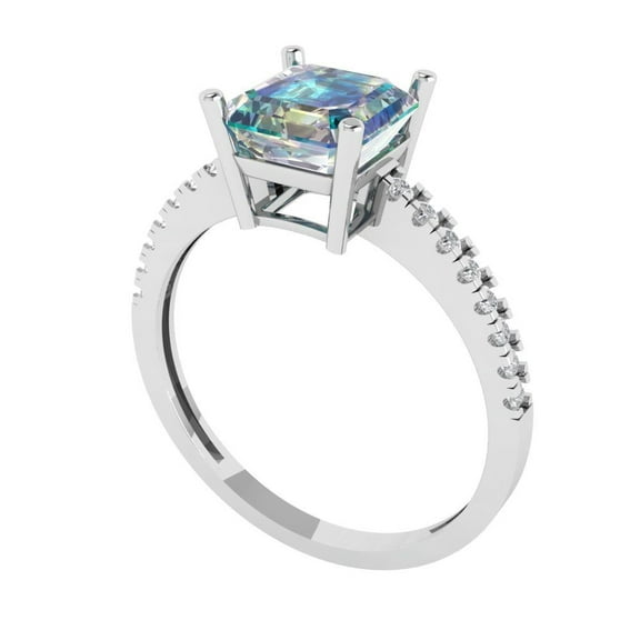 2.7ct asscher cut blue moissanite 18k white gold Bridal Wedding Engagement Promise Anniversary Ring for Women size 3.75