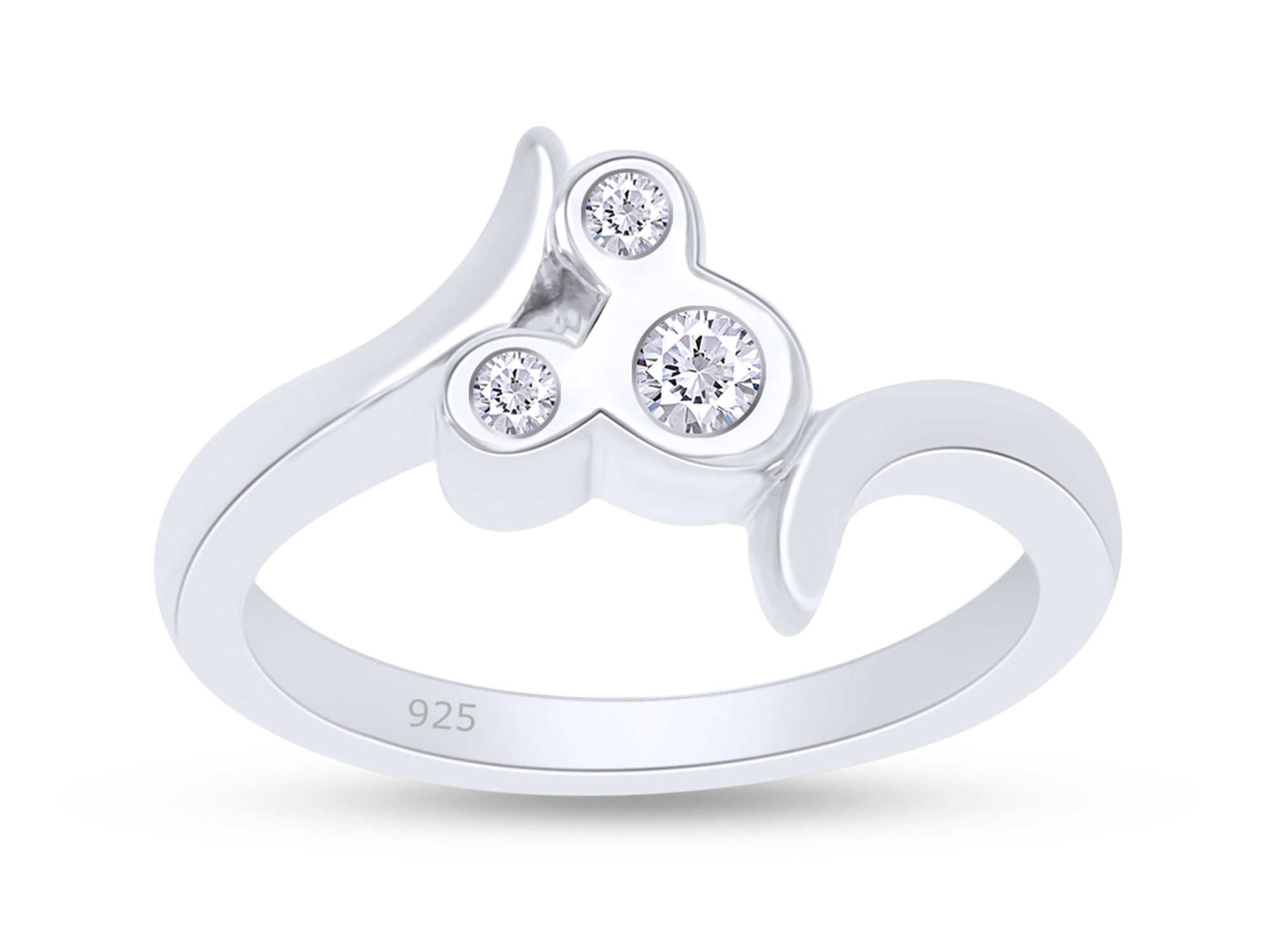 Mickey Mouse Adjustable Initial Ring 14K White Gold Finish Disney Diamond Ring 