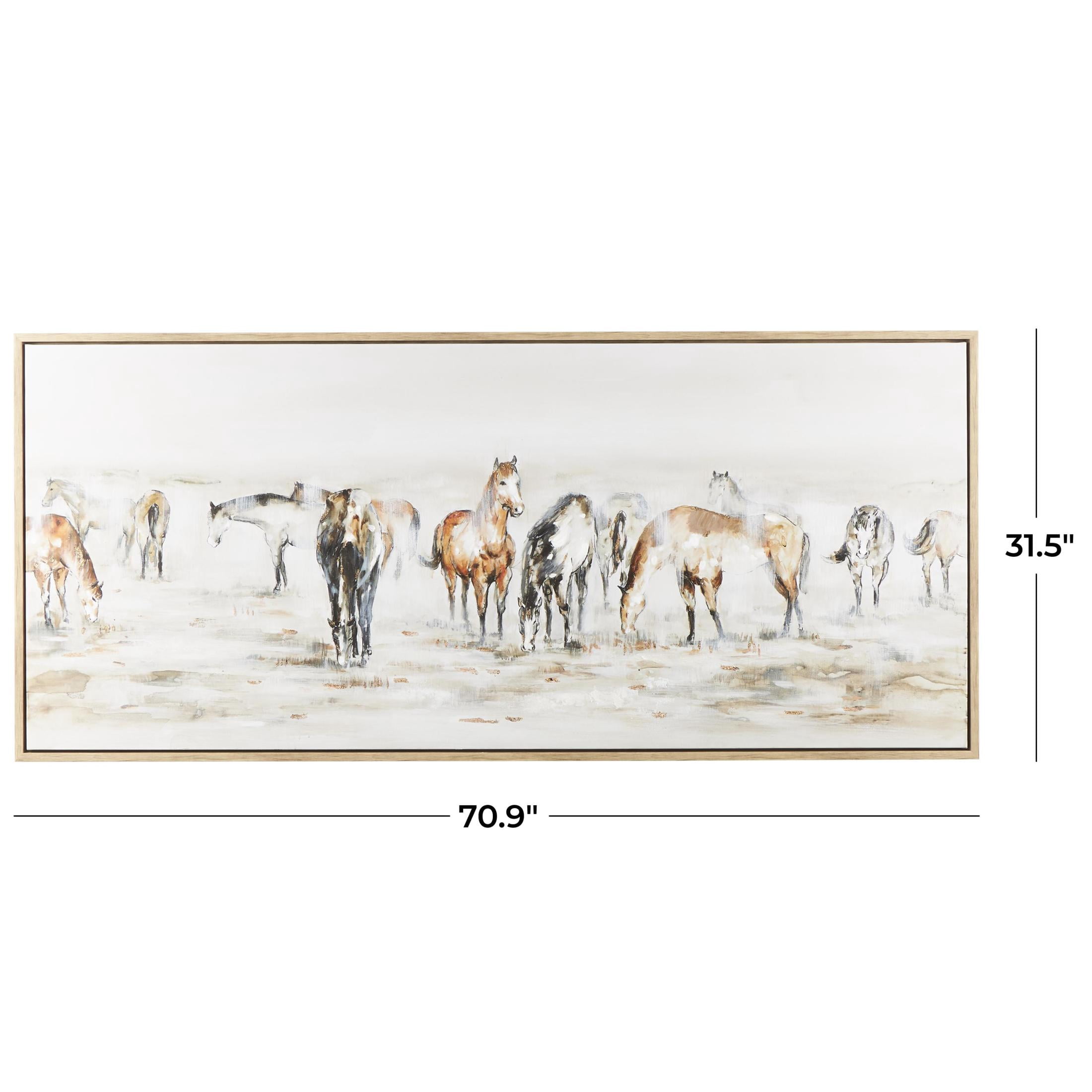 71" x 32" Horse Framed Wall Art with Wooden Frame and Gold Foil Accents, by DecMode