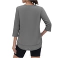 thumbnail image 2 of Lixiuxyad Women Basic Tee Athletic Sun Casual Crewneck 3/4 Sleeve Solid Color Tee Shirt Top For Outdoor Sports,Gray, 2 of 6
