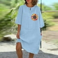 thumbnail image 2 of WREESH Women's Summer T-Shirt Dress Solid Color Cotton Linen Round Neck Short Sleeve Sky Blue, 2 of 5