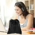thumbnail image 3 of Bolsa para guardar auriculares, gran capacidad, de cuero artificial, impermeable, protectora (negra), 3 of 7