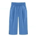 thumbnail image 4 of Outfmvch Summer Pants for Women Capris Drawstring with Pockets Flowy Pants for Women Petite Loose Flowy Pants Pull On Elastic Palazzo Pants Cotton Linen Casual Summer Beach Pant Outfits Blue S-3XL, 4 of 4