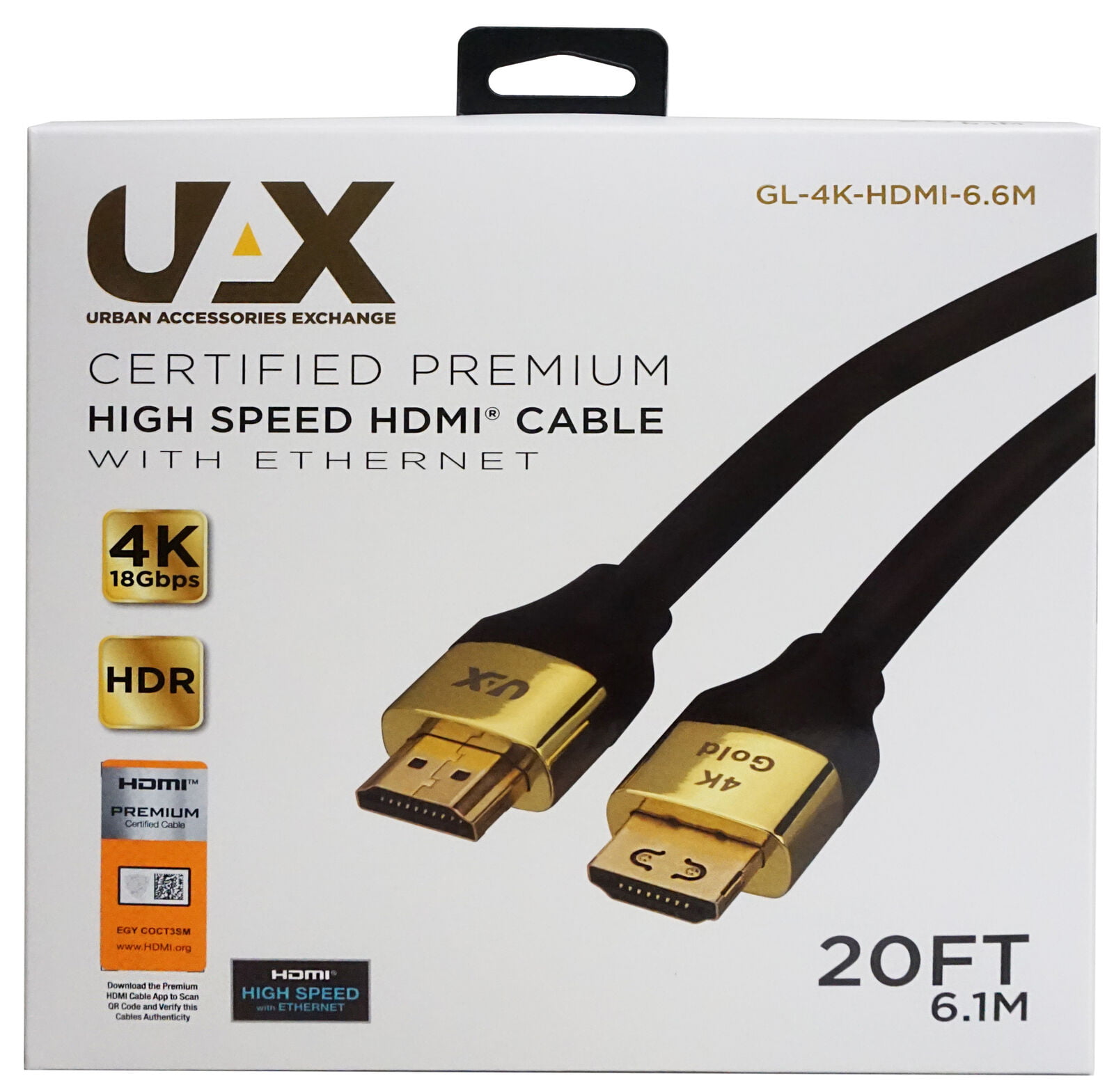 boks Anonym Ved UAX Certified Premium High Speed 4K HDR HDMI Cable with Ethernet - 20 Ft -  Walmart.com