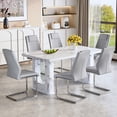 thumbnail image 5 of ExtraLco 7 Piece Dining Table Set for 6, White Marble Look Table with 6 Light Gray PU Chairs, 5 of 8
