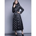 thumbnail image 2 of Chaqueta de plumón para mujer, chaqueta de plumón de pato blanca cálida de invierno, con capucha y lazo en la cintura, parka de sección larga, abrigo ajustado hasta la rodilla para mujer, 2 of 5