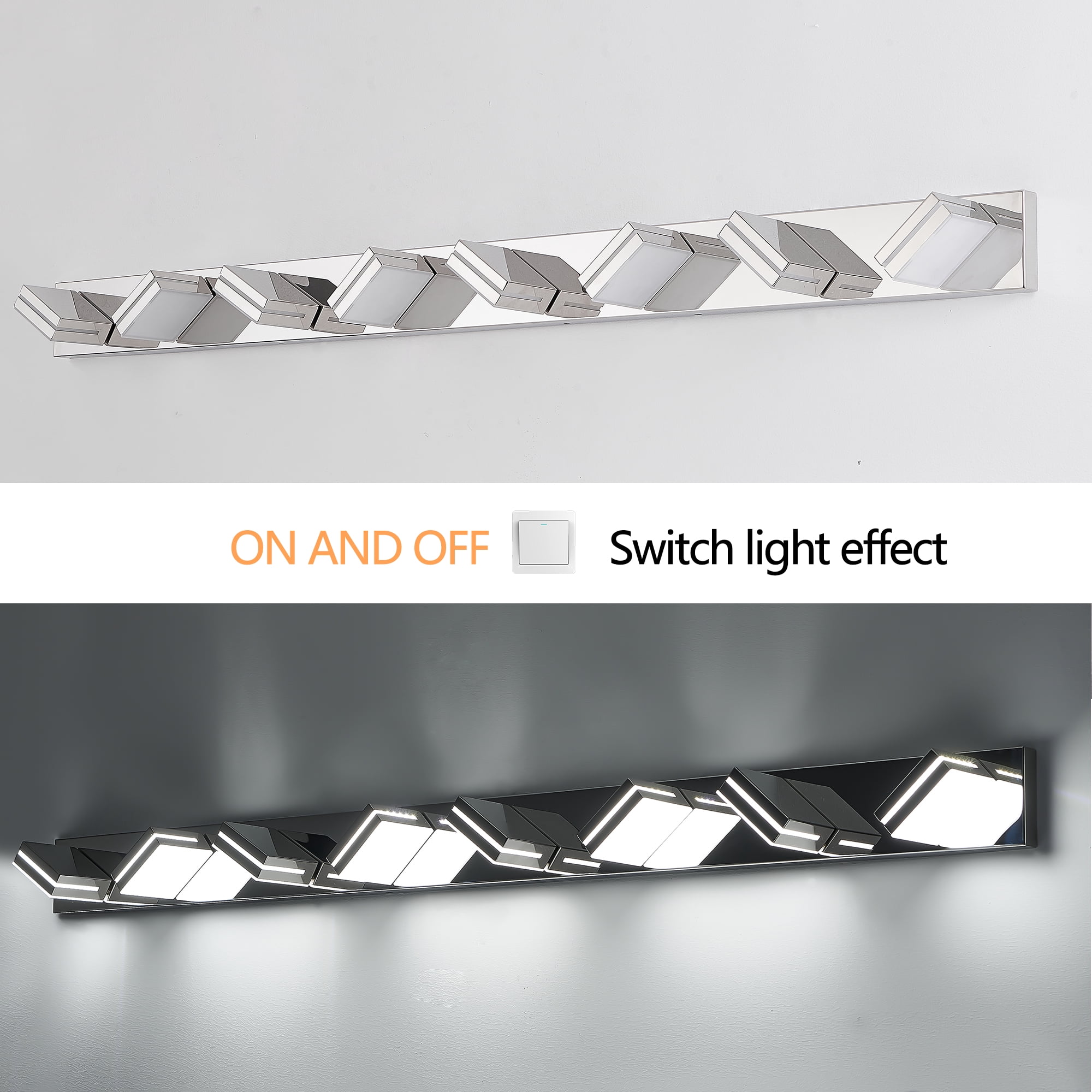 Miniyam 8-Lights LED Vanity Light, Modern Wall Sconce for Bathroom Over Vanity Mirror, Dimmable Light Fixture, Chrome