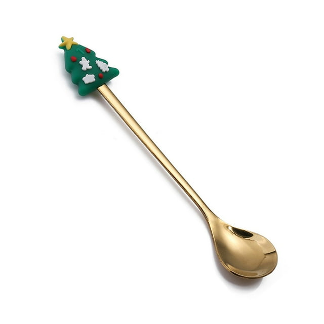 UsRHHA Stainless Steel Christmas Spoon Set, Festive Pattern Dessert Teaspoon Collection, Holiday Tableware Gift