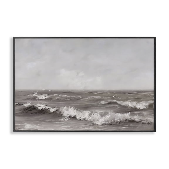 Stupell Industries Coastal Monochrome Sea Ripples Black Framed Giclee Art, 18 x 12, by Jacky Ngan