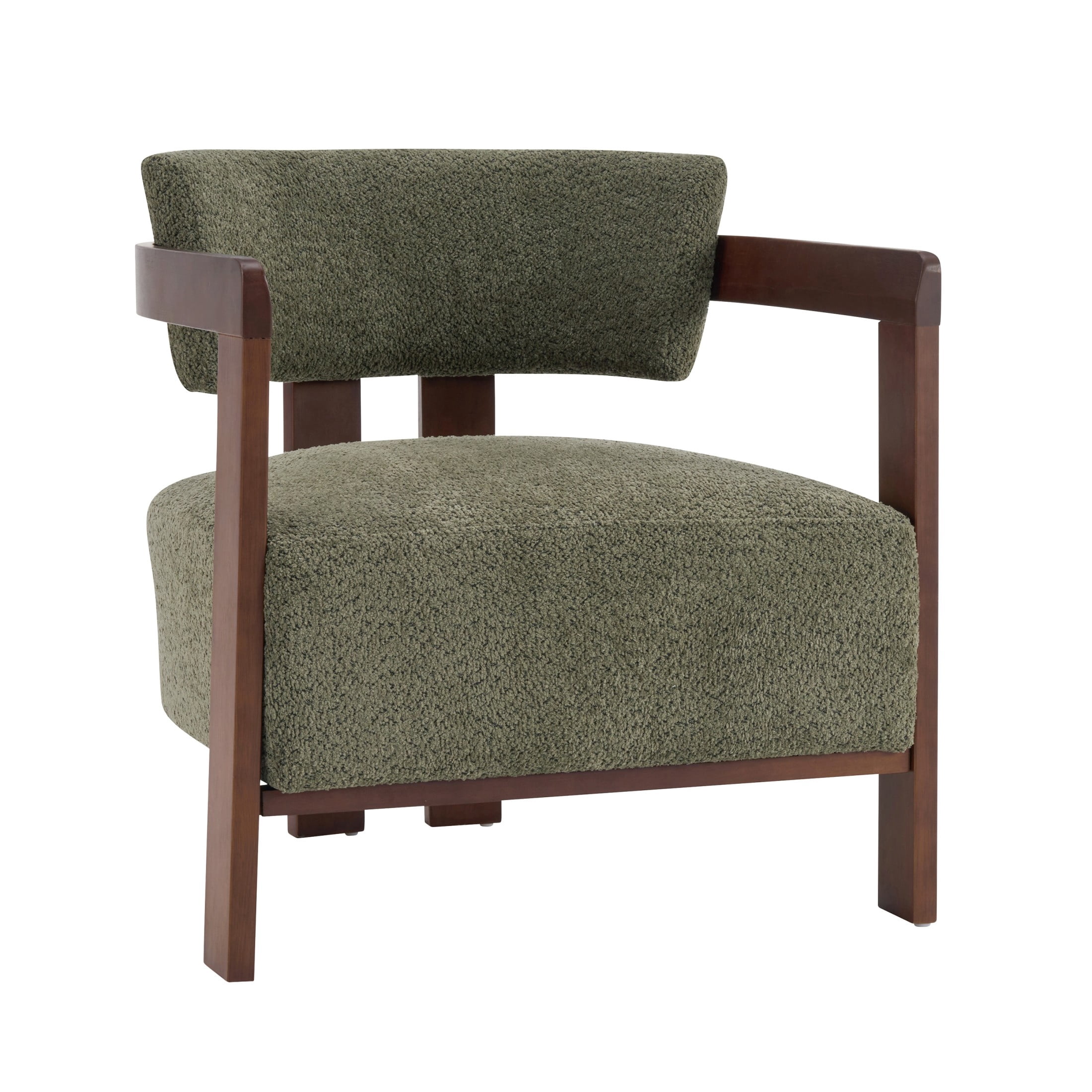 Christopher Knight Home Mid-Century Modern Boucle Upholstered Accent Arm Chair, Wood Frame, Olive Green