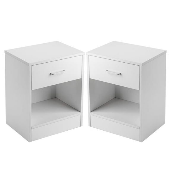 LYYHTY 2-piece set of solid wood grain bedside table with open storage layer and pull-out drawer. Bedside Table Nightstand Set with dual storage desk and bedside table combinationSet of white