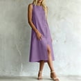thumbnail image 6 of Odbmxy Women's Midi Length Dresses Cotton Linen Shift Summer Sleeveless Womens Shirt Dresses Button Front Classy Office, 6 of 6