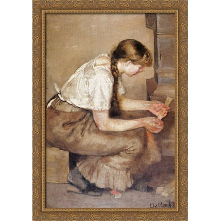 Girl Kindling a Stove 28x40 Large Gold Ornate Wood Framed Canvas Art by Edvard (Best Large Wood Stove)