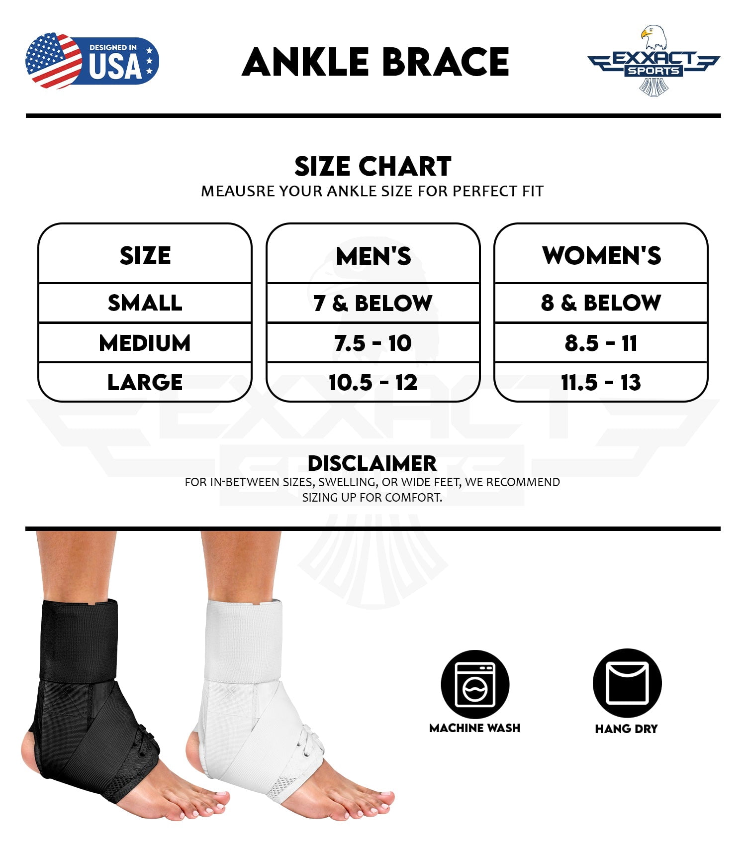 Exxact Sports Ankle Brace Adjustable Lace Up Ankle Brace for Running, Sprain,Basketball, Injury Recovery, Ankle Support Brace and Stabilizer for Men, Women, and Children (Black, Large)