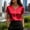 Red, variant on BRGZLK Women Short Sleeve Satin Tops Summer Fashion Solid Color Elegant V Neck Pearl Decoration Button Down Shirts Casual Work Offices Blouses