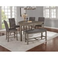 thumbnail image 2 of Rustic Gray Wood Counterheight Dining Bench in Gray Linen Fabric, 2 of 2