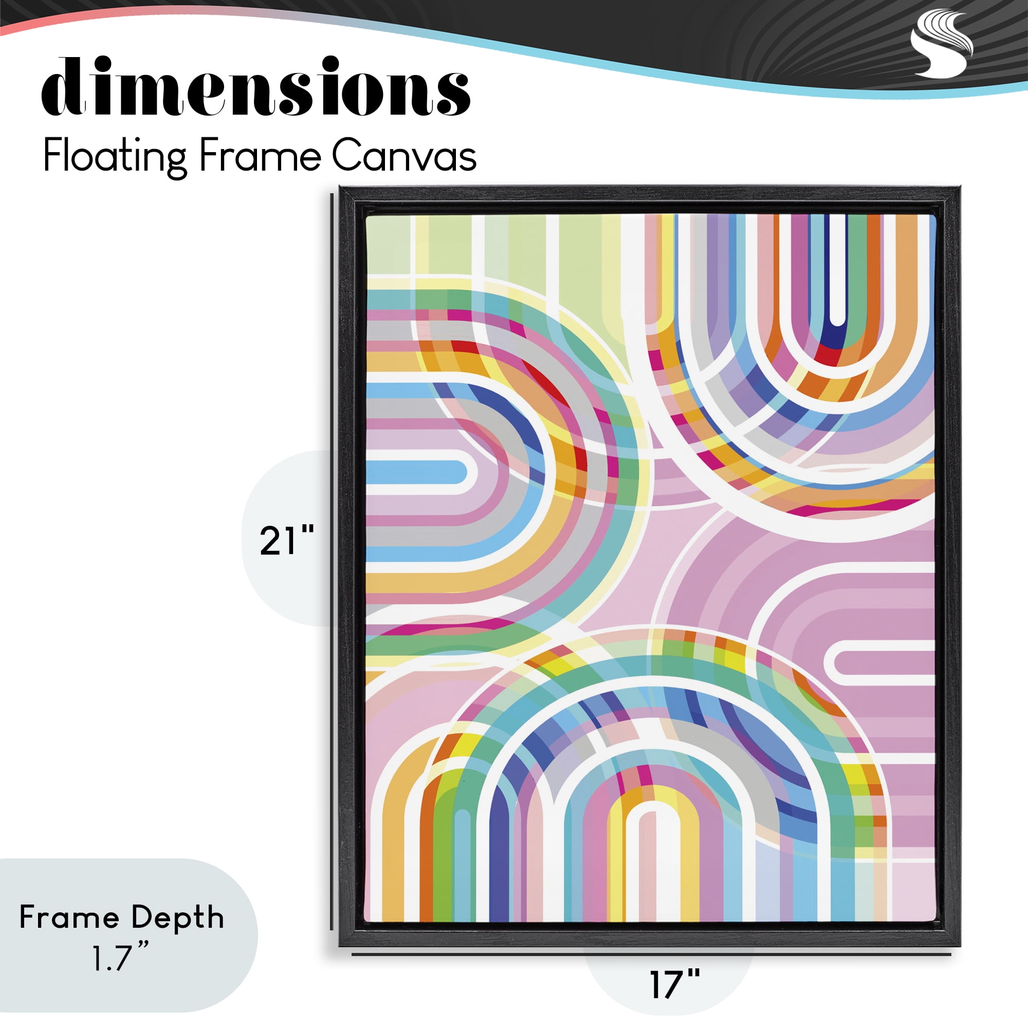 Stupell Industries Bright Playful Rainbow Arches Black Framed Floater Canvas Wall Art, design by Amber Sterling